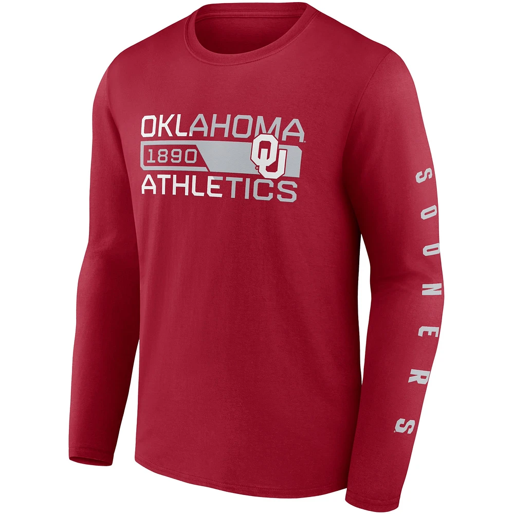 T-shirt à manches longues Fanatics Crimson Oklahoma Sooners Broad Jump 2-Hit pour hommes