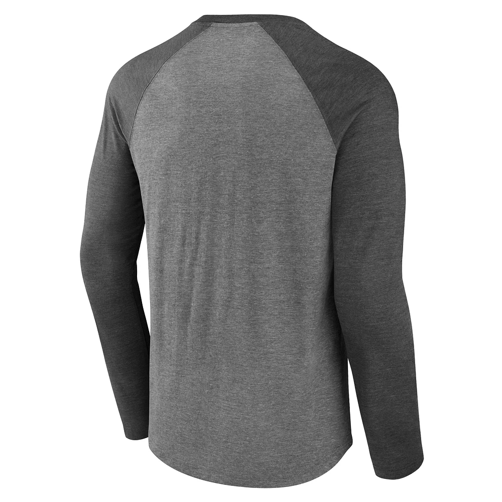 Men's Fanatics Gray Oklahoma Sooners Ball Drop Tri-Blend Raglan Long Sleeve T-Shirt