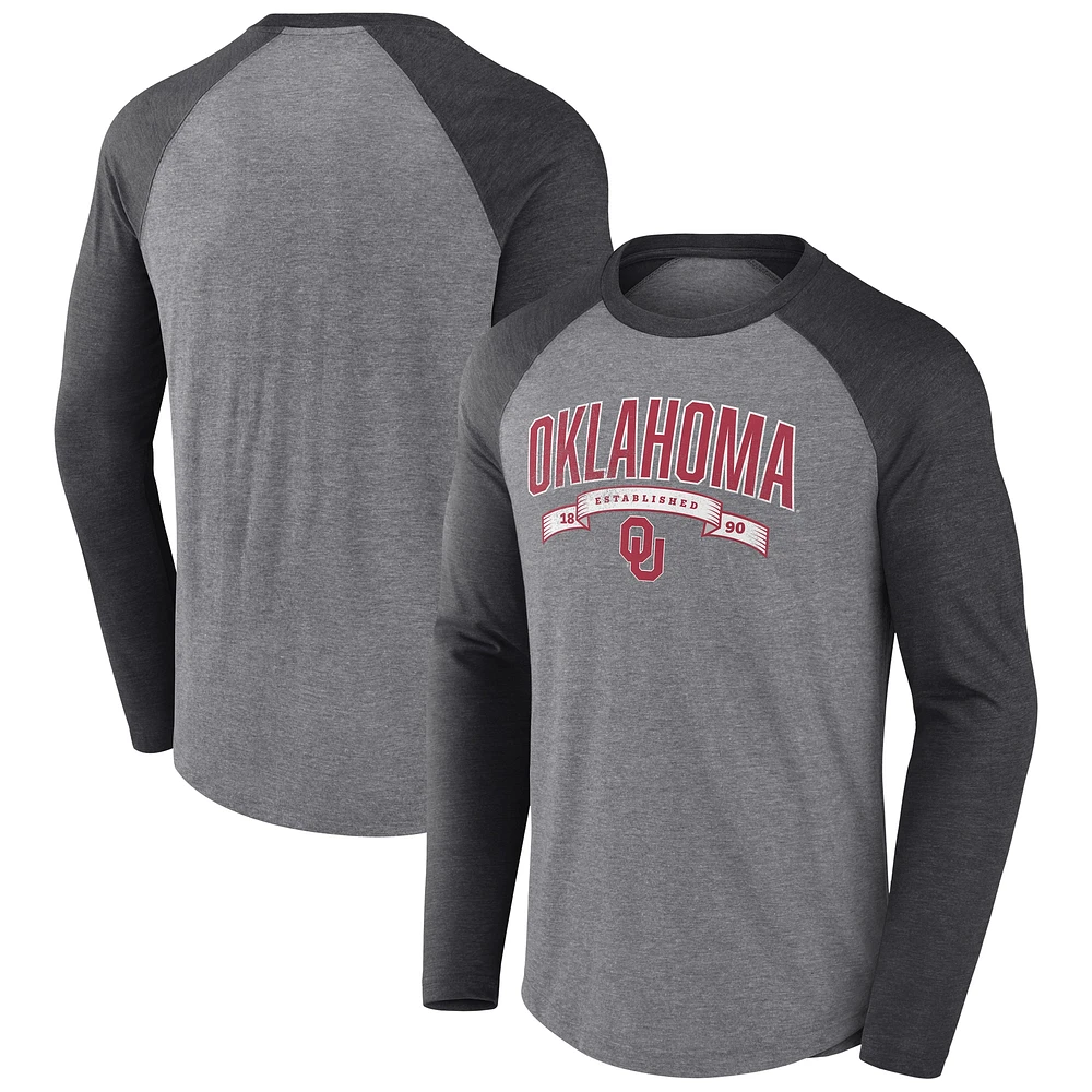 T-shirt à manches longues raglan tri-blend gris Oklahoma Sooners pour hommes Fanatics