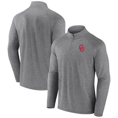 Haut raglan à quart de zip avec logo principal Oklahoma Sooners Fanatics gris pour hommes