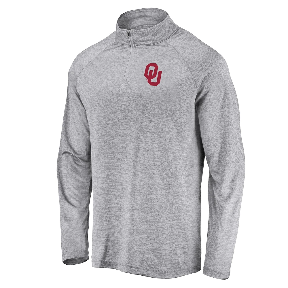 Men's Fanatics Gray Oklahoma Sooners Striated Raglan Lightweight Quarter-Zip Top