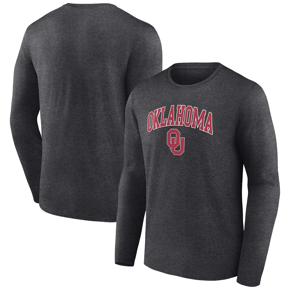 T-shirt à manches longues Fanatics Heather Charcoal Oklahoma Sooners Campus pour hommes