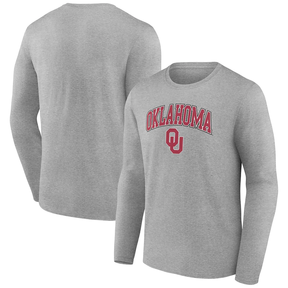 T-shirt à manches longues Fanatics Heather Grey Oklahoma Sooners Campus pour hommes