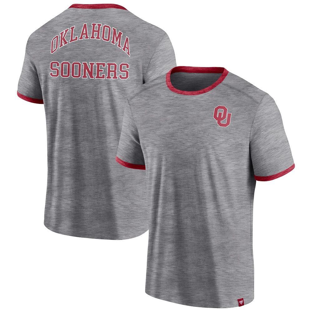 T-shirt classique Stack Ringer Fanatics Heather Grey Oklahoma Sooners pour hommes