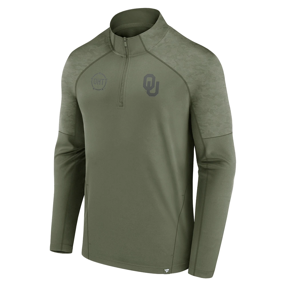 Men's Fanatics Olive Oklahoma Sooners OHT Military Appreciation Titan Raglan Quarter-Zip Jacket