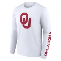 T-shirt blanc à manches longues Fanatics Oklahoma Sooners Double Time 2-Hit pour hommes