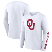 T-shirt blanc à manches longues Fanatics Oklahoma Sooners Double Time 2-Hit pour hommes