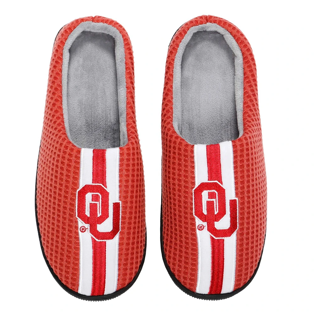 Chaussons à glissière en mousse mémoire de forme pour hommes FOCO Crimson Oklahoma Sooners Team Stripe