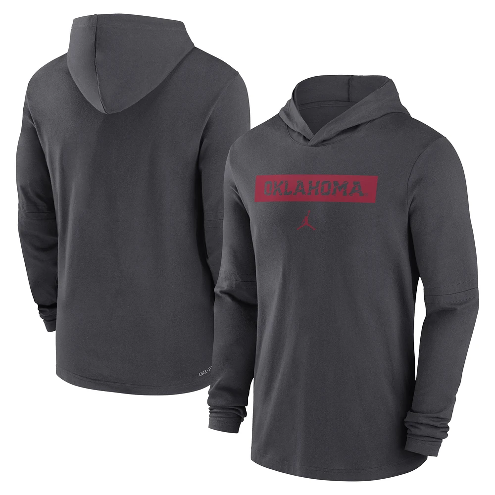 Men's Jordan Brand Anthracite Oklahoma Sooners 2024 Sideline Hoodie Performance Long Sleeve T-Shirt