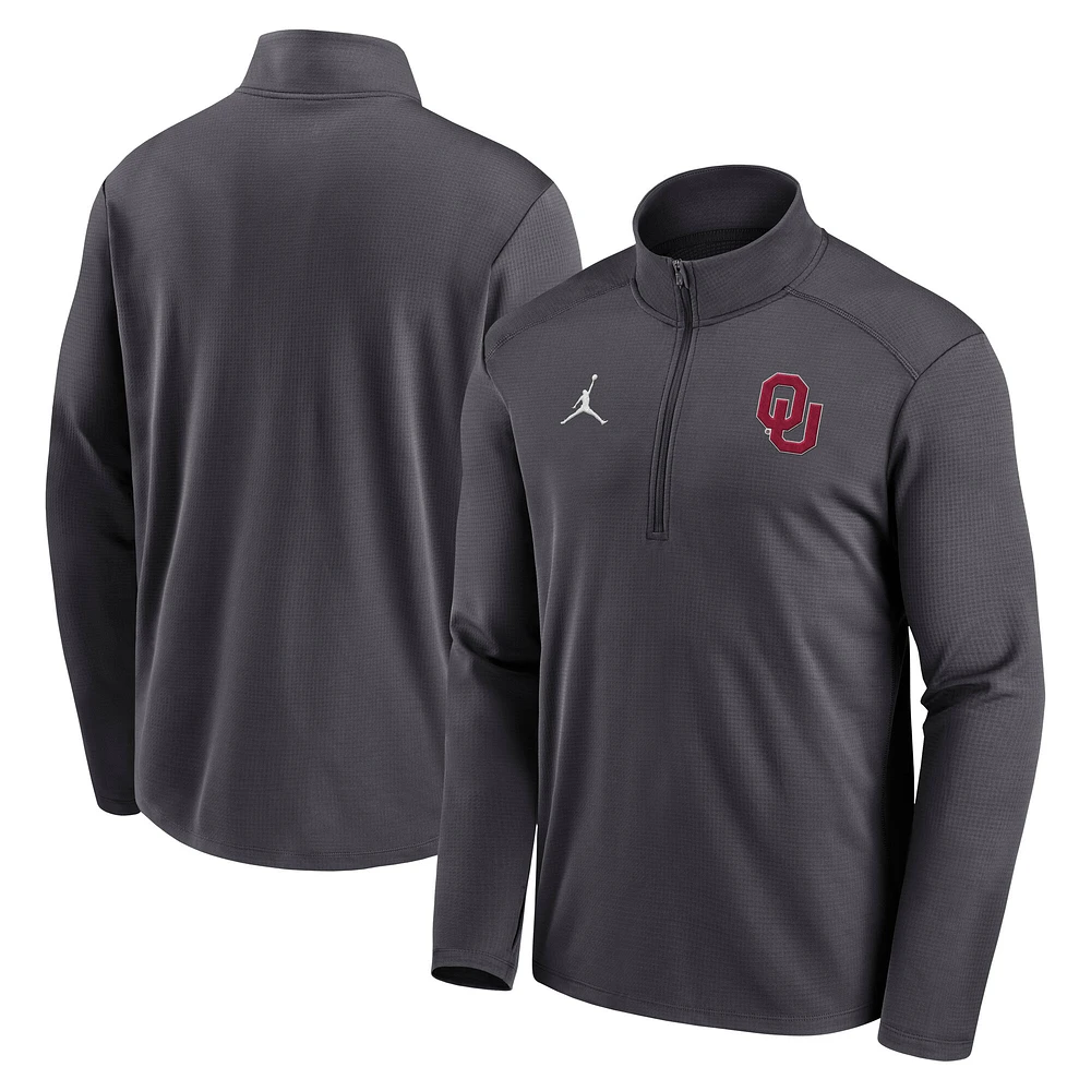 Haut à demi-zip Primetime Pacer Performance anthracite Jordan Brand pour homme des Oklahoma Sooners