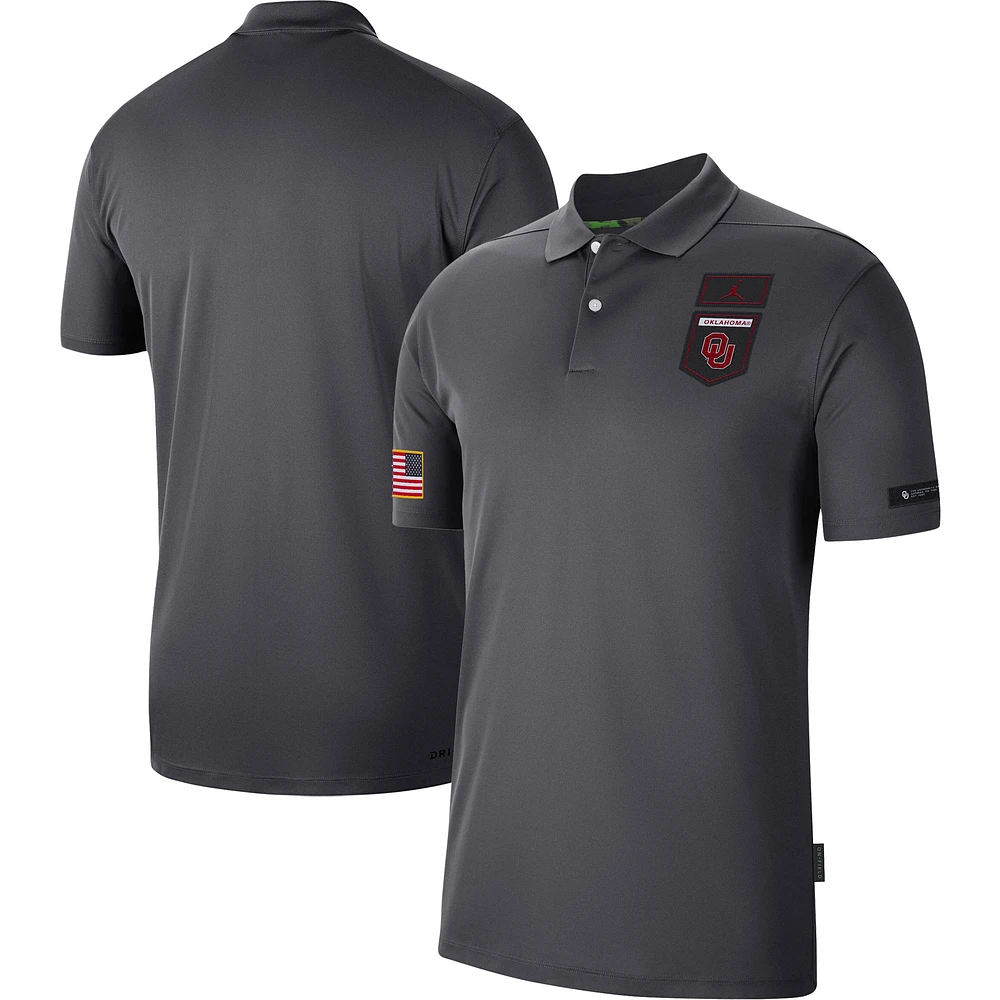 Men's Jordan Brand Anthracite Oklahoma Sooners Victory Military Appreciation Performance Polo