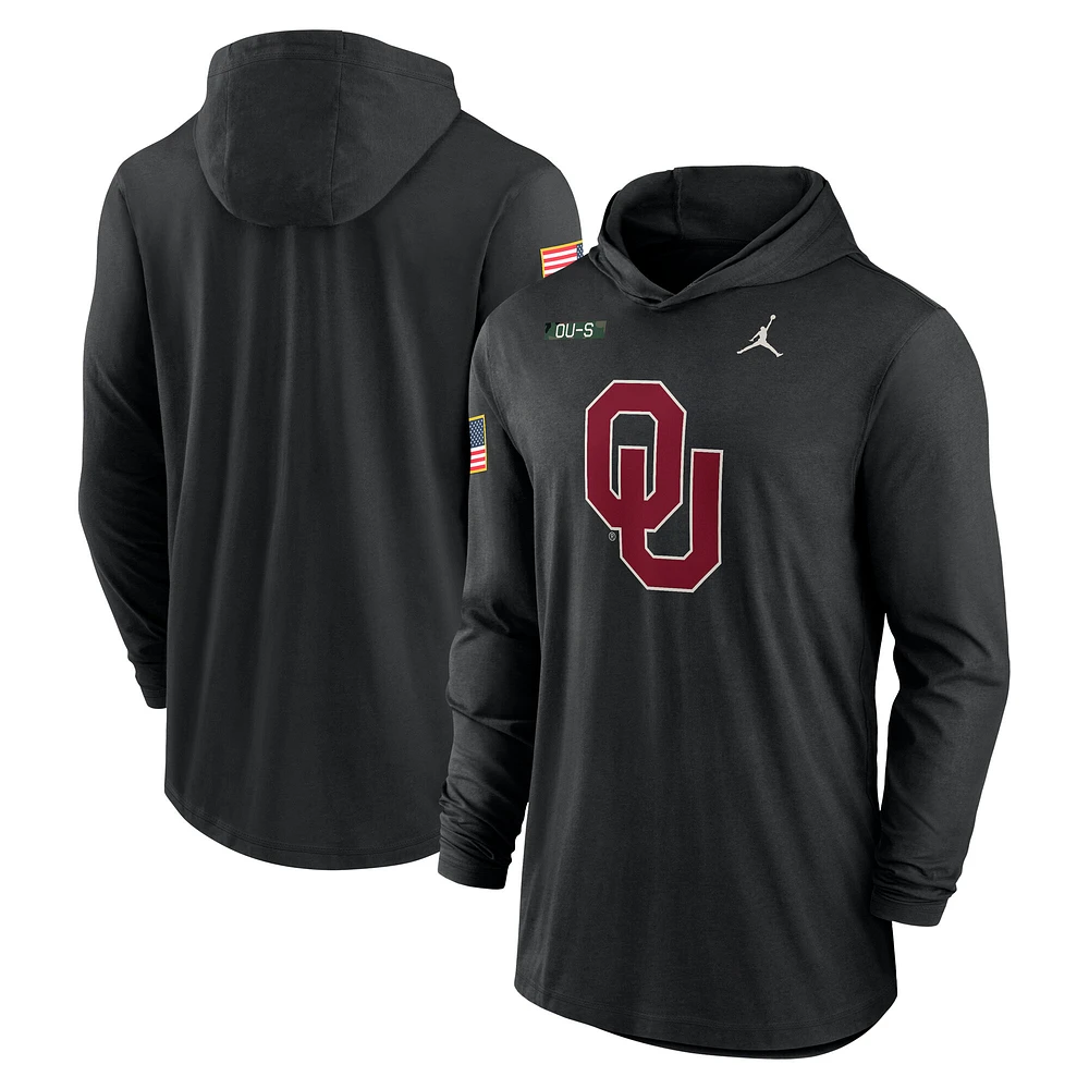 Men's Jordan Brand Black Oklahoma Sooners 2024 Military Appreciation Performance Long Sleeve Hoodie T-Shirt