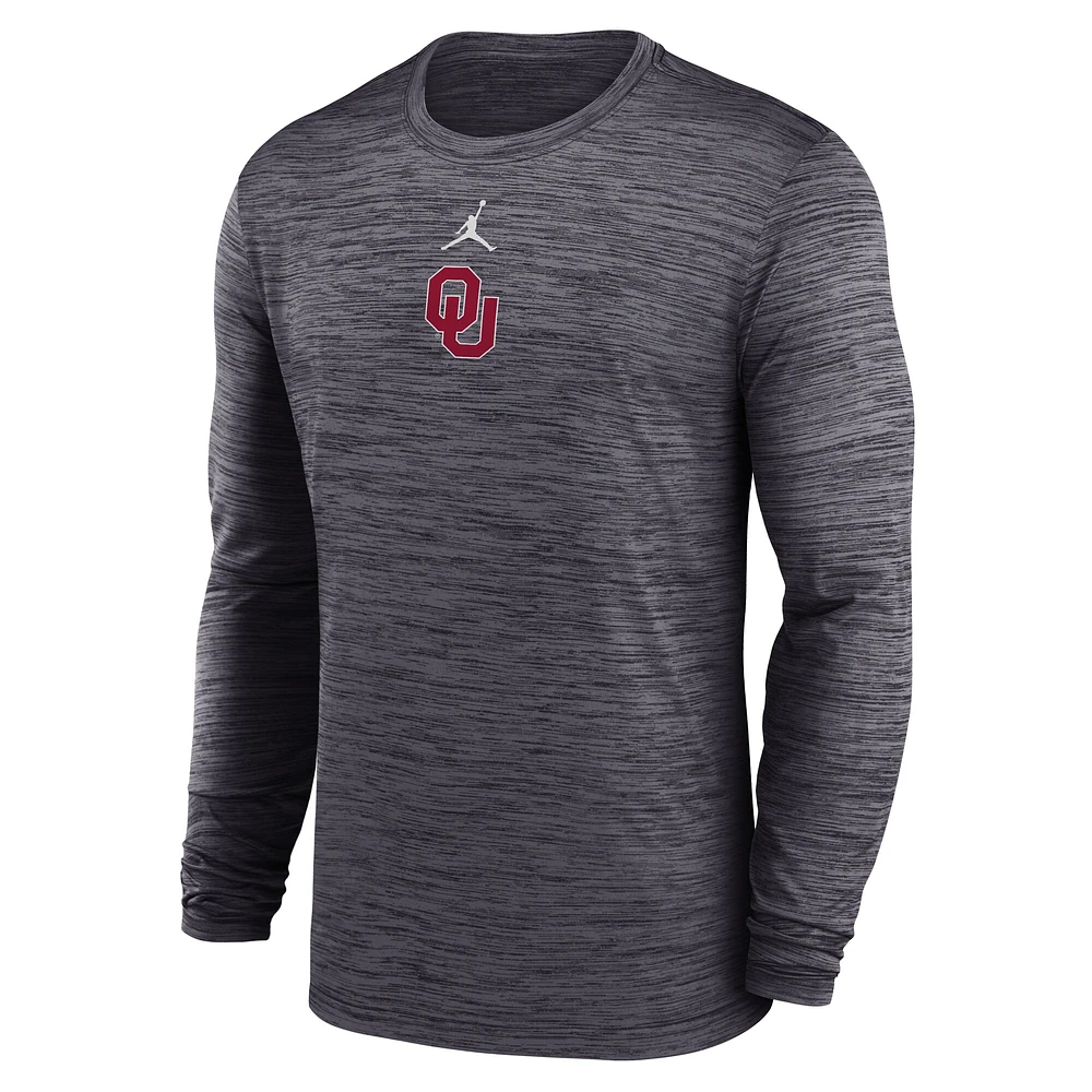 Men's Jordan Brand Black Oklahoma Sooners 2025 Sideline Velocity Performance Long Sleeve T-Shirt