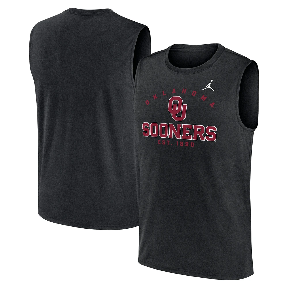Débardeur Jordan Brand noir pour homme, motif mascotte Primetime Legend Lock Up Performance Muscle, Oklahoma Sooners