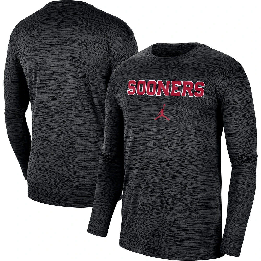 T-shirt à manches longues Performance Oklahoma Sooners Team Velocity Jordan Brand pour homme, noir