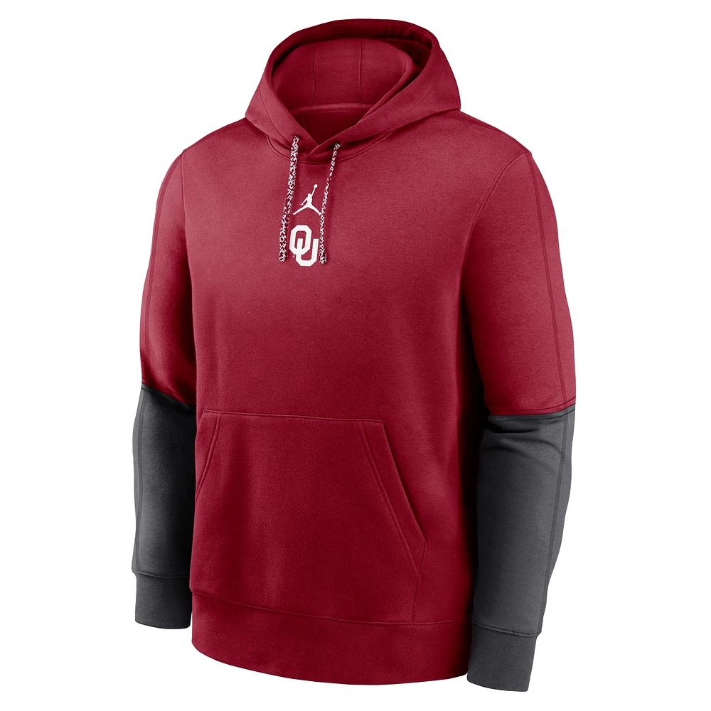 Men's Jordan Brand Crimson/Anthracite Oklahoma Sooners 2024 Sideline Club Pullover Hoodie