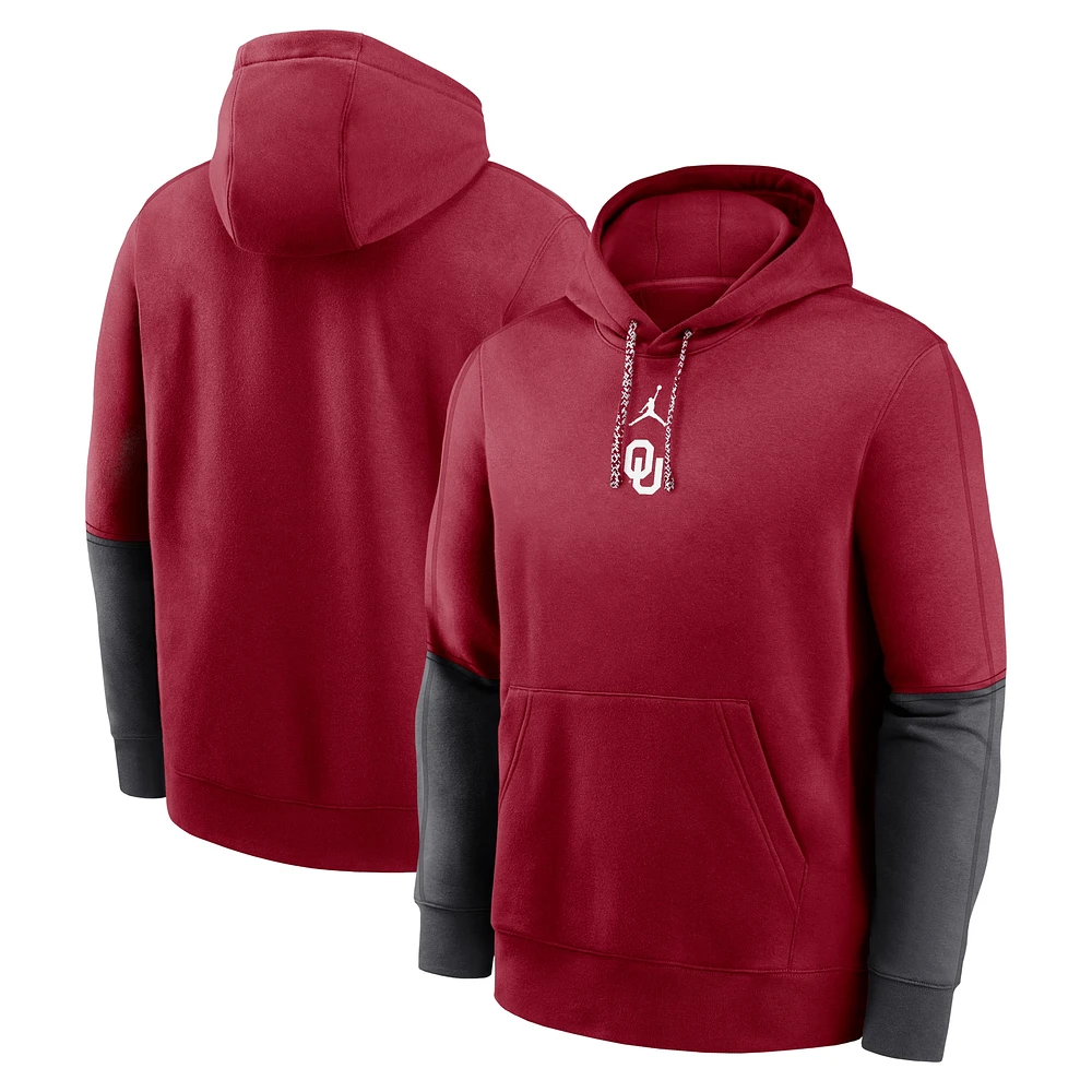 Men's Jordan Brand Crimson/Anthracite Oklahoma Sooners 2024 Sideline Club Pullover Hoodie