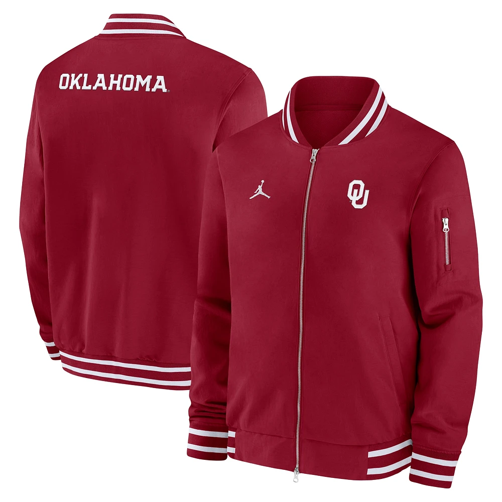 Veste aviateur entièrement zippée Jordan Brand Crimson Oklahoma Sooners 2024 Sideline pour homme