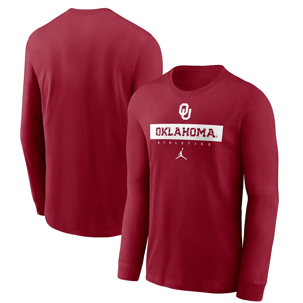 T-shirt à manches longues Jordan Brand Crimson Oklahoma Sooners 2024 Sideline Legend Performance pour hommes