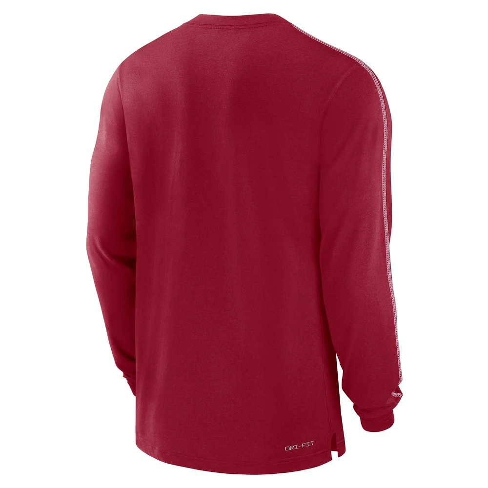 T-shirt à manches longues Jordan Brand Crimson Oklahoma Sooners 2024 Sideline Player Tri-Blend Performance pour homme