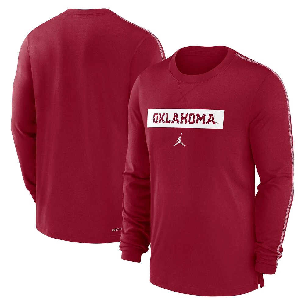 T-shirt à manches longues Jordan Brand Crimson Oklahoma Sooners 2024 Sideline Player Tri-Blend Performance pour homme