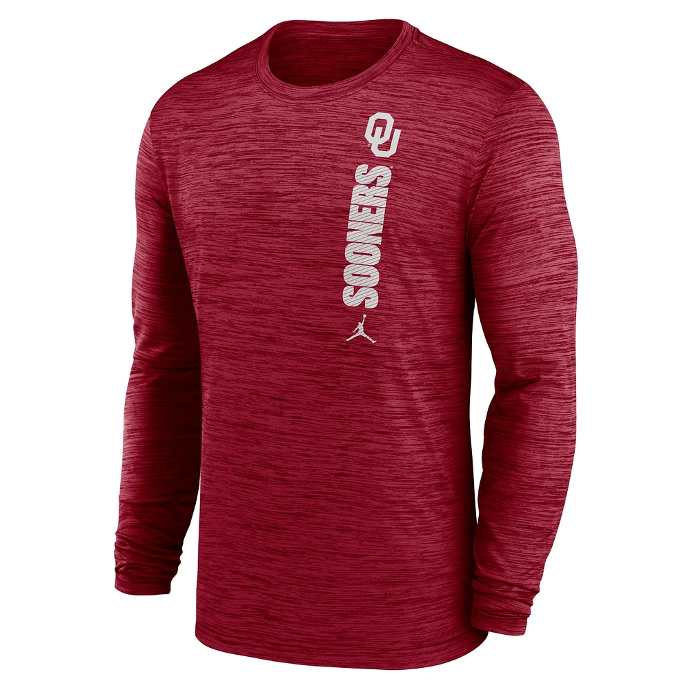 Men's Jordan Brand Crimson Oklahoma Sooners 2024 Sideline Velocity Performance Long Sleeve T-Shirt