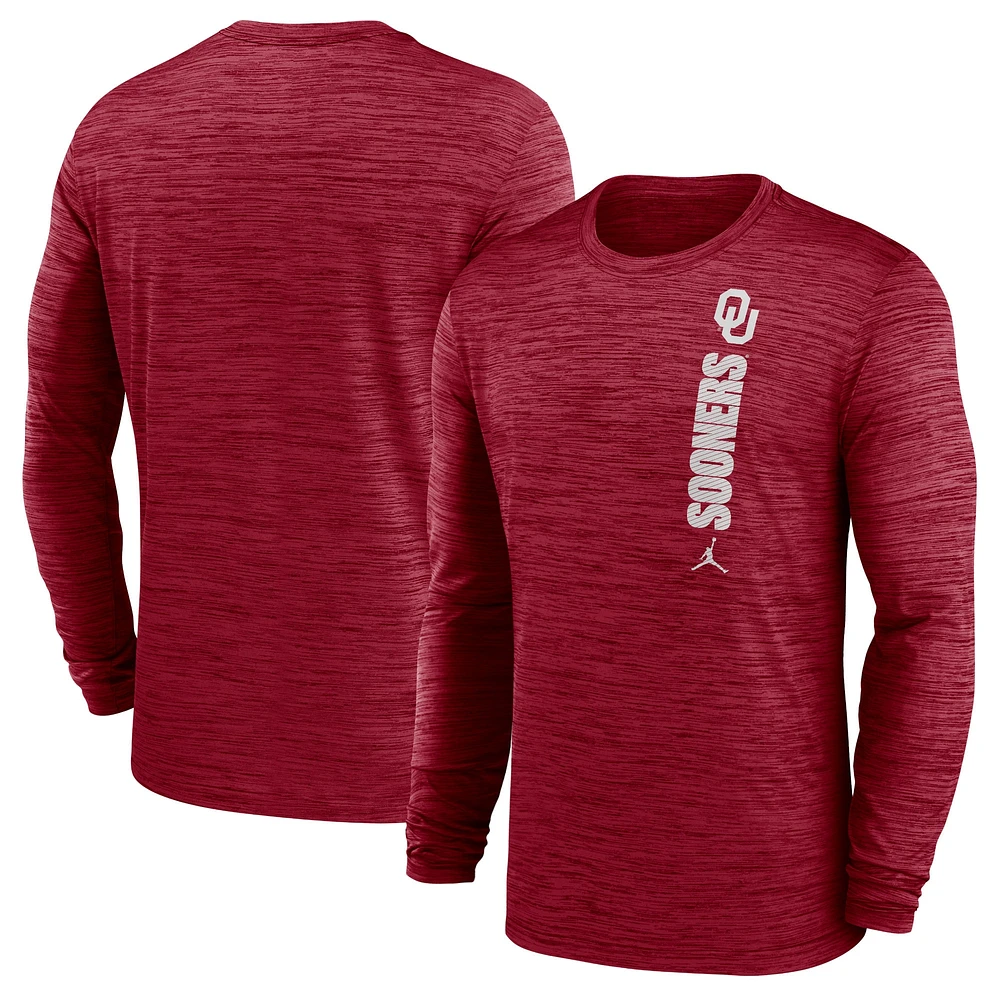 Men's Jordan Brand Crimson Oklahoma Sooners 2024 Sideline Velocity Performance Long Sleeve T-Shirt