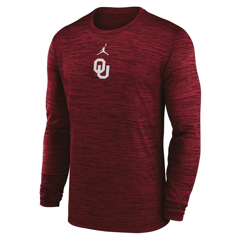 Men's Jordan Brand Crimson Oklahoma Sooners 2025 Sideline Velocity Performance Long Sleeve T-Shirt