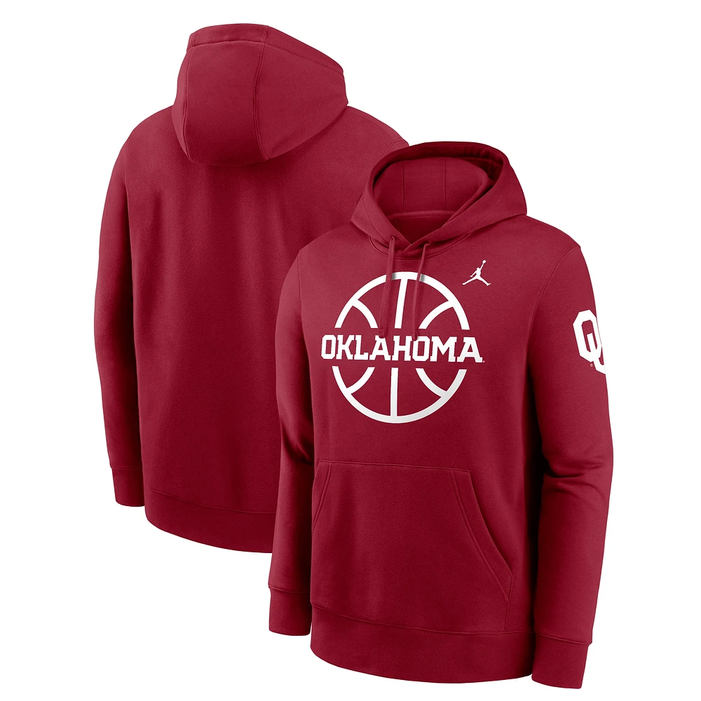 Men's Jordan Brand  Crimson Oklahoma Sooners Basketball Icon Club Fleece Pullover Hoodie