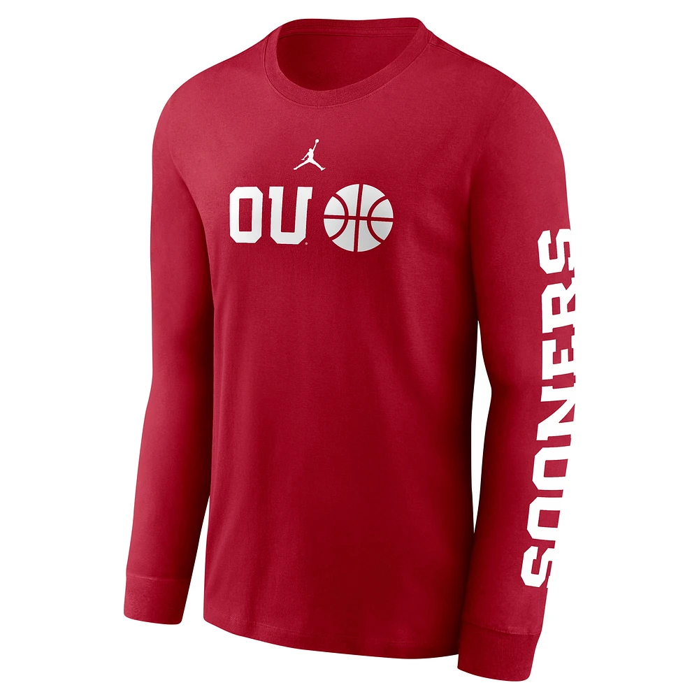 T-shirt à manches longues Jordan Brand Crimson Oklahoma Sooners Basketball Icon Two-Hit pour homme