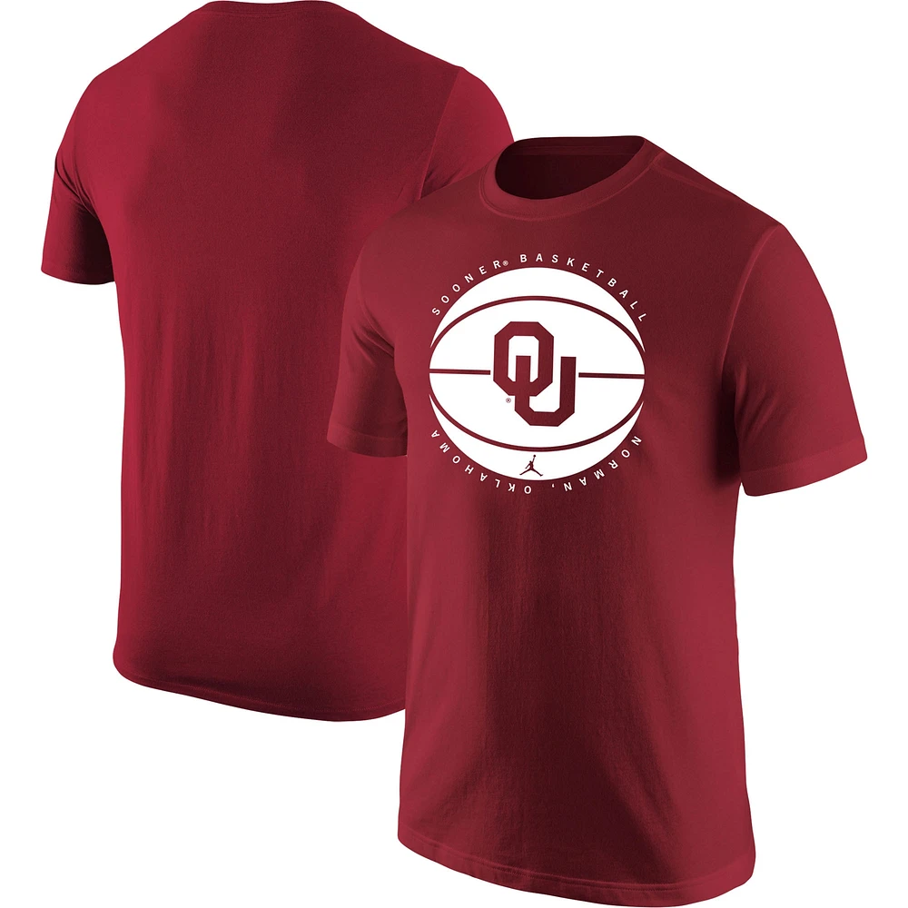 T-shirt avec logo de basket-ball Jordan Brand Crimson Oklahoma Sooners pour hommes