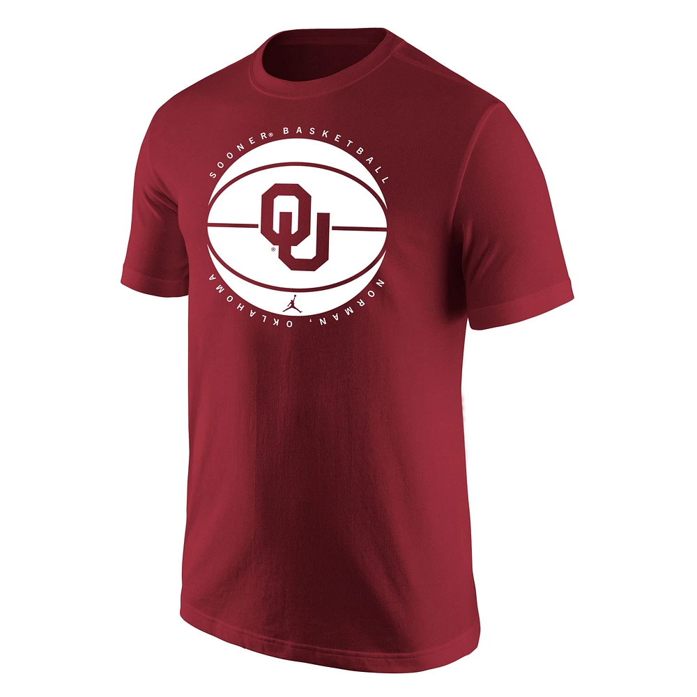 Men's Jordan Brand Crimson Oklahoma Sooners Basketball Logo T-Shirt