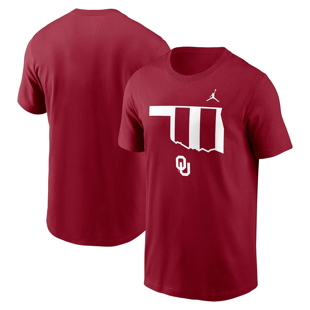 T-shirt Jordan Brand Crimson Oklahoma Sooners Campus State Shape pour hommes