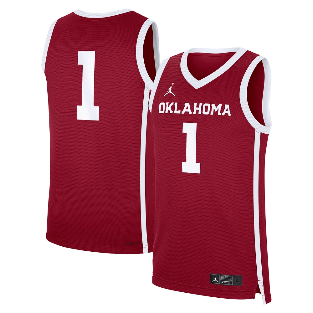 Men's Jordan Brand Crimson Oklahoma Sooners #1 Road Replica Basketball Jersey