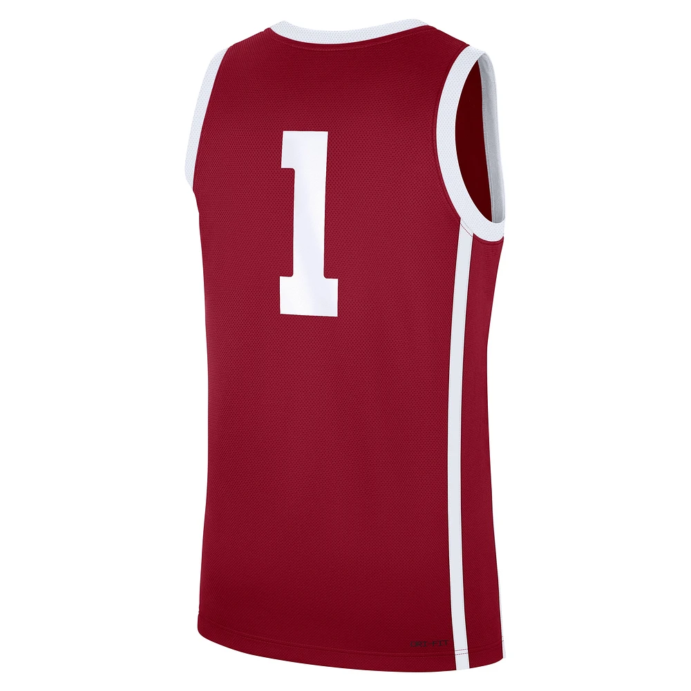 Men's Jordan Brand Crimson Oklahoma Sooners #1 Road Replica Basketball Jersey