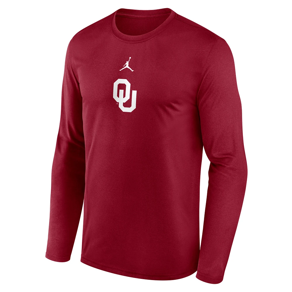 Men's Jordan Brand Crimson Oklahoma Sooners On-Court Basketball Shootaround Performance Long Sleeve T-Shirt