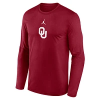 Men's Jordan Brand Crimson Oklahoma Sooners On-Court Basketball Shootaround Performance Long Sleeve T-Shirt