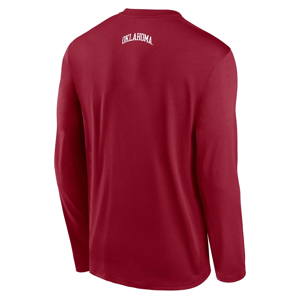 Men's Jordan Brand Crimson Oklahoma Sooners On-Court Basketball Shootaround Performance Long Sleeve T-Shirt