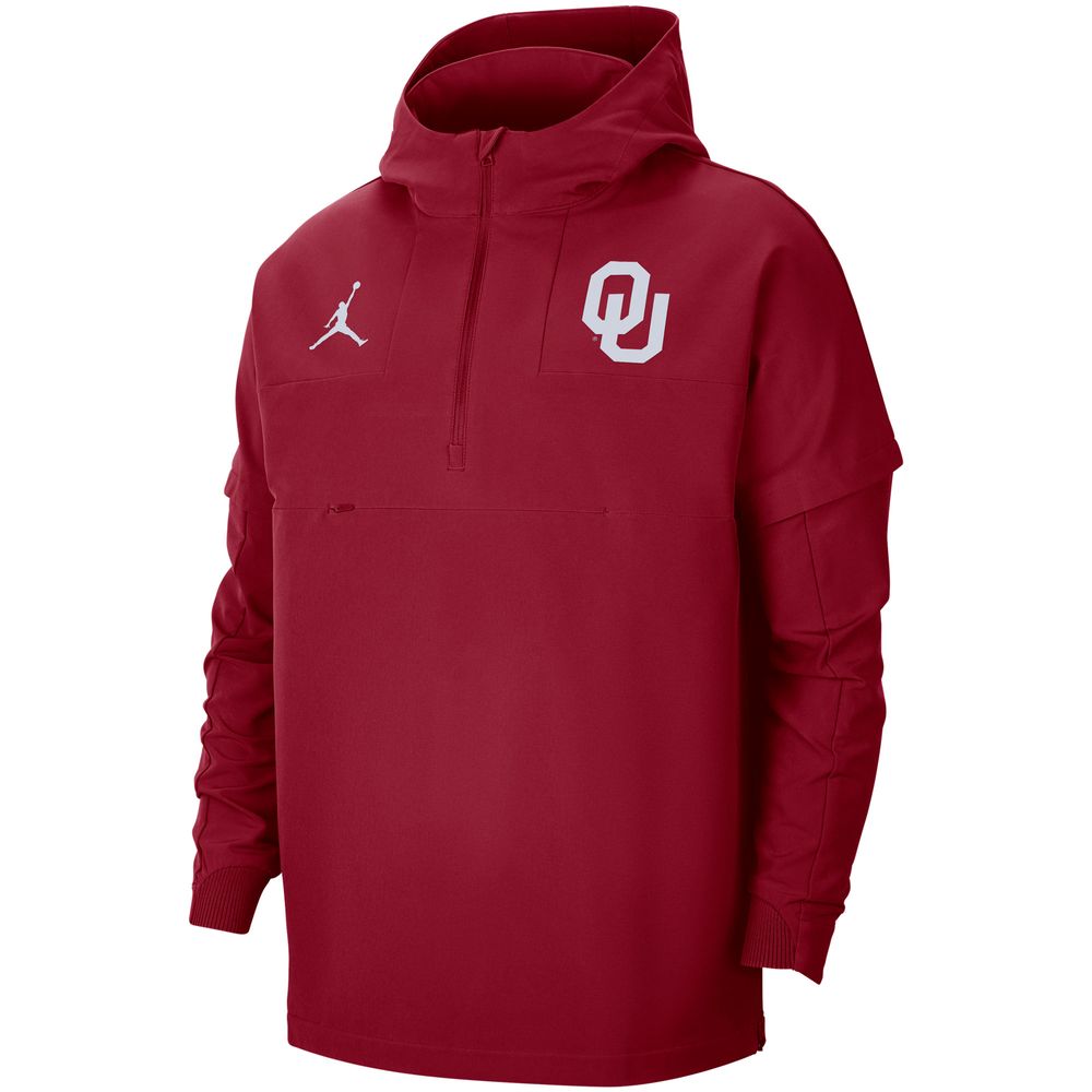 Men's Jordan Brand Crimson Oklahoma Sooners Pregame Half-Zip Hoodie