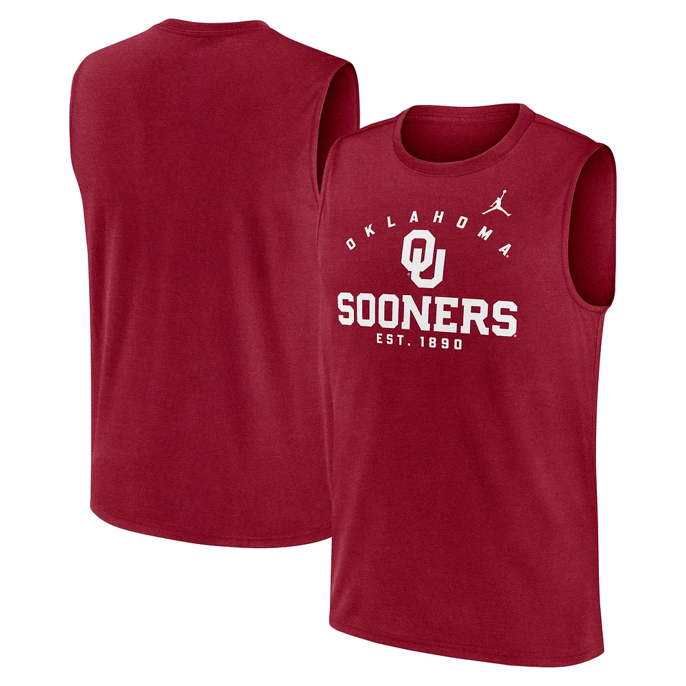 Débardeur musculaire Jordan Brand Crimson Oklahoma Sooners Primetime Legend Lock Up Performance pour hommes