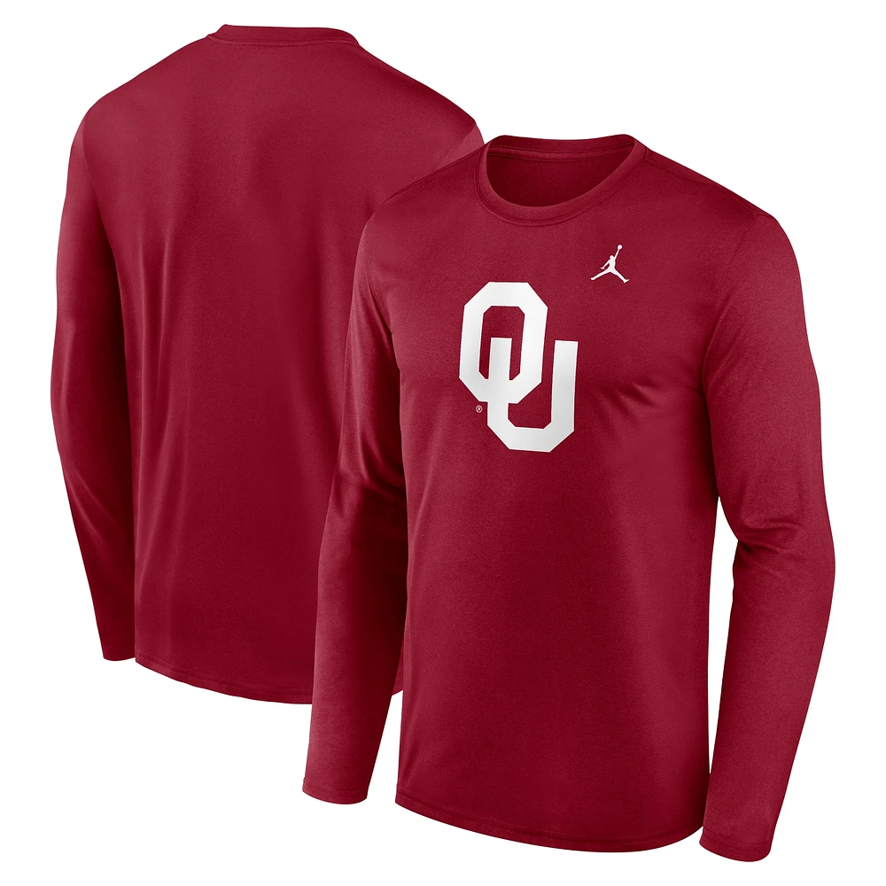 T-shirt à manches longues Jordan Brand Crimson Oklahoma Sooners Primetime Primary Legend pour homme