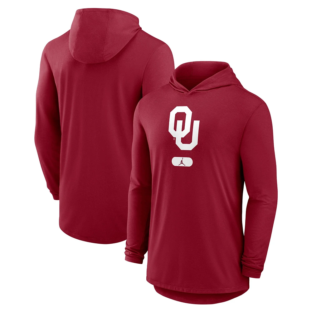 Men's Jordan Brand Crimson Oklahoma Sooners Primetime Tri-Blend Performance Long Sleeve Hoodie T-Shirt