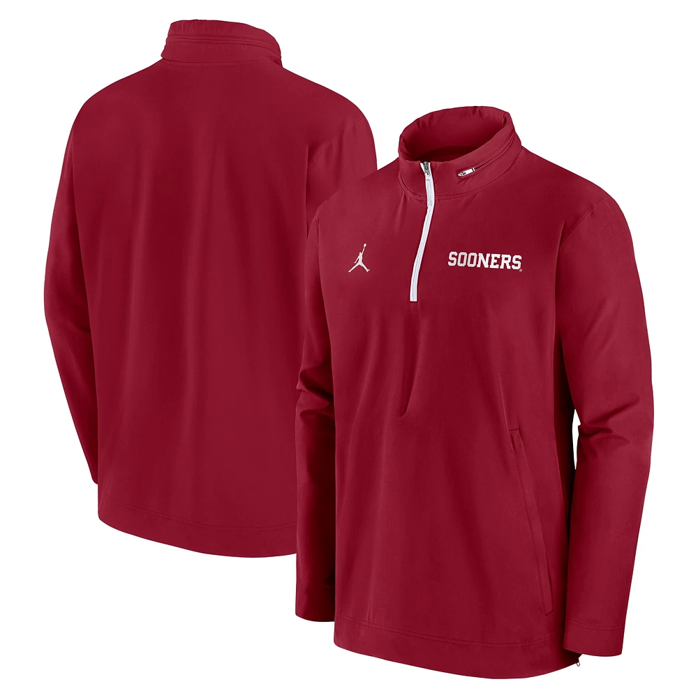 Veste Jordan Brand Crimson pour homme Oklahoma Sooners Sideline Coaches à fermeture éclair quart de tour