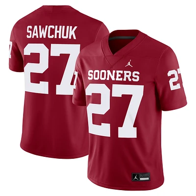 Men's Jordan Brand Gavin Sawchuk Crimson Oklahoma Sooners NIL Football Game Jersey