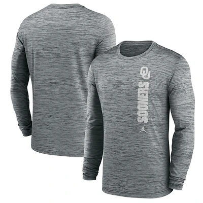 Men's Jordan Brand Heather Gray Oklahoma Sooners 2024 Sideline Velocity Performance Long Sleeve T-Shirt