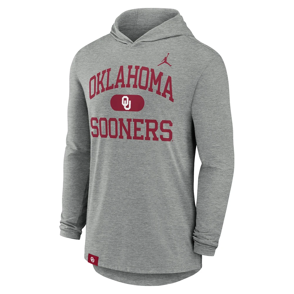 T-shirt à capuche manches longues Jordan Brand Heather Grey Oklahoma Sooners Blitz pour hommes