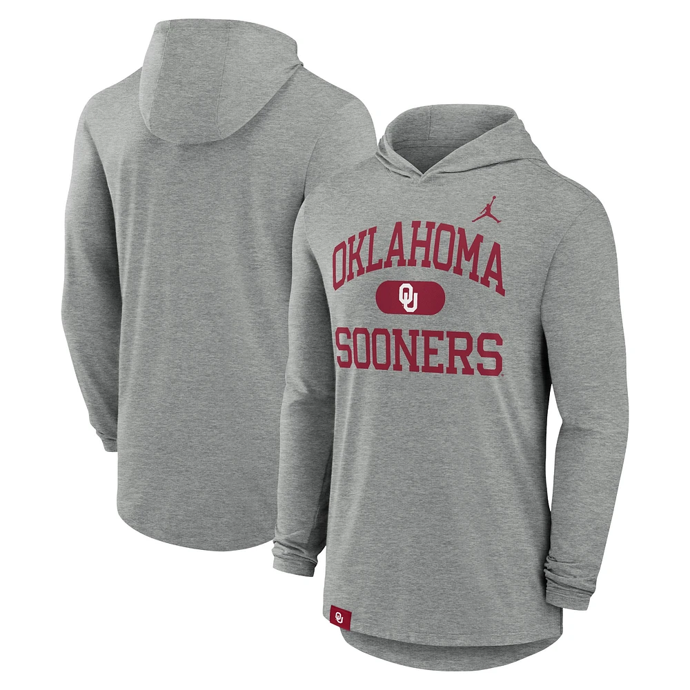 T-shirt à capuche manches longues Jordan Brand Heather Grey Oklahoma Sooners Blitz pour hommes