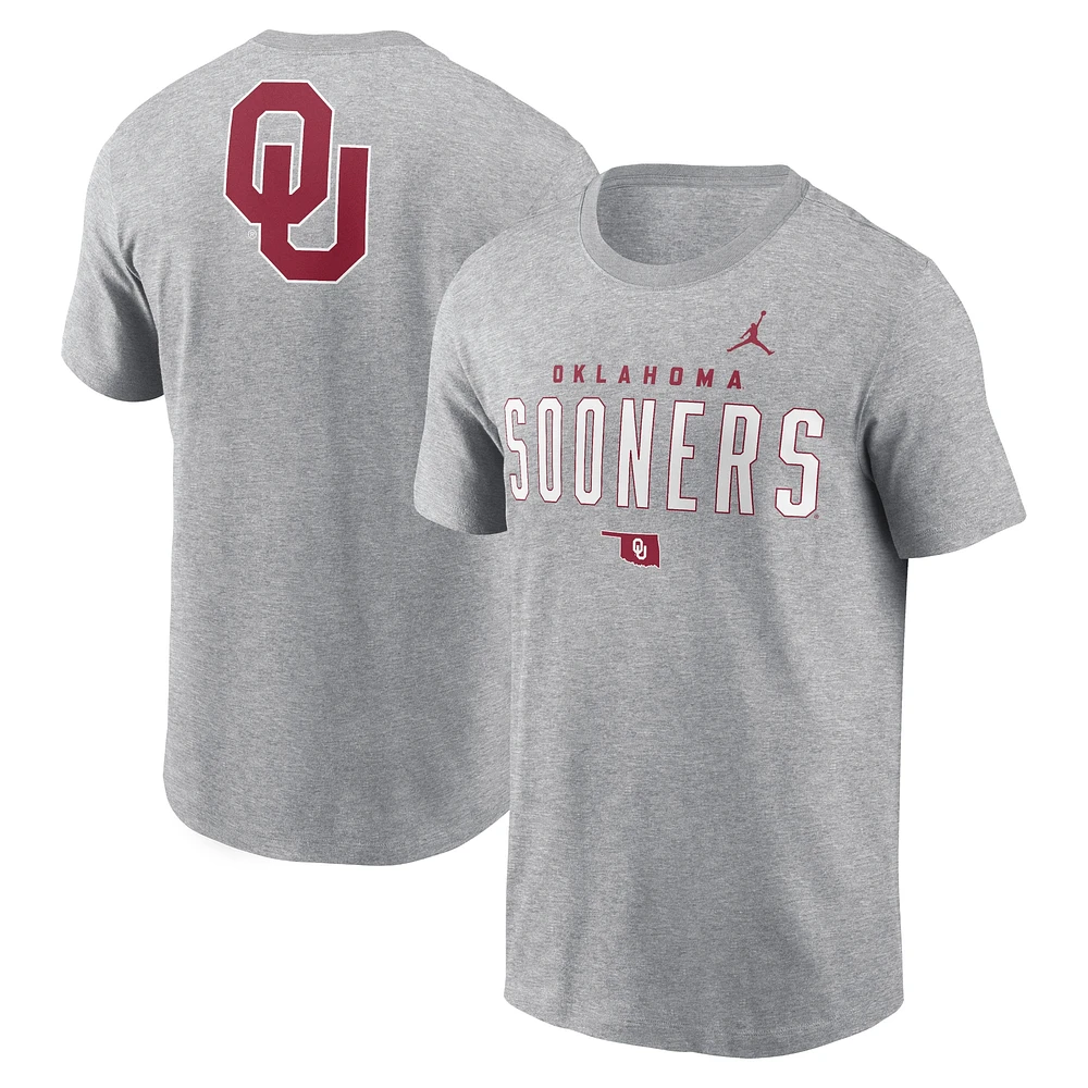 T-shirt Jordan Brand Heather Grey pour homme avec mascotte principale Campus 2-Hit des Oklahoma Sooners