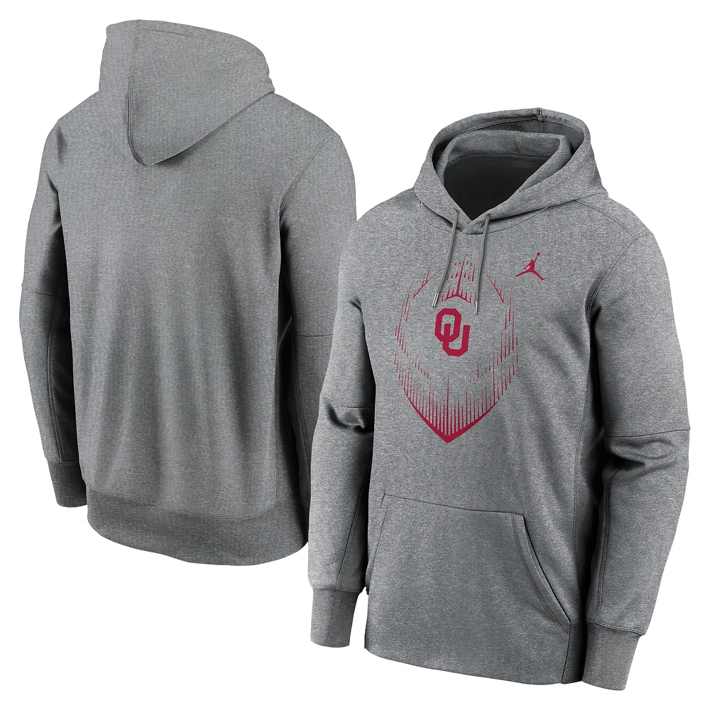 Sweat à capuche Jordan Brand Heather Grey Oklahoma Sooners Icon Football Performance pour homme