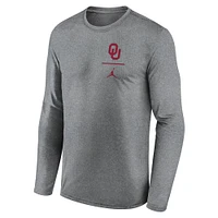 Men's Jordan Brand Heather Gray Oklahoma Sooners Primary Stack Legend Long Sleeve T-Shirt